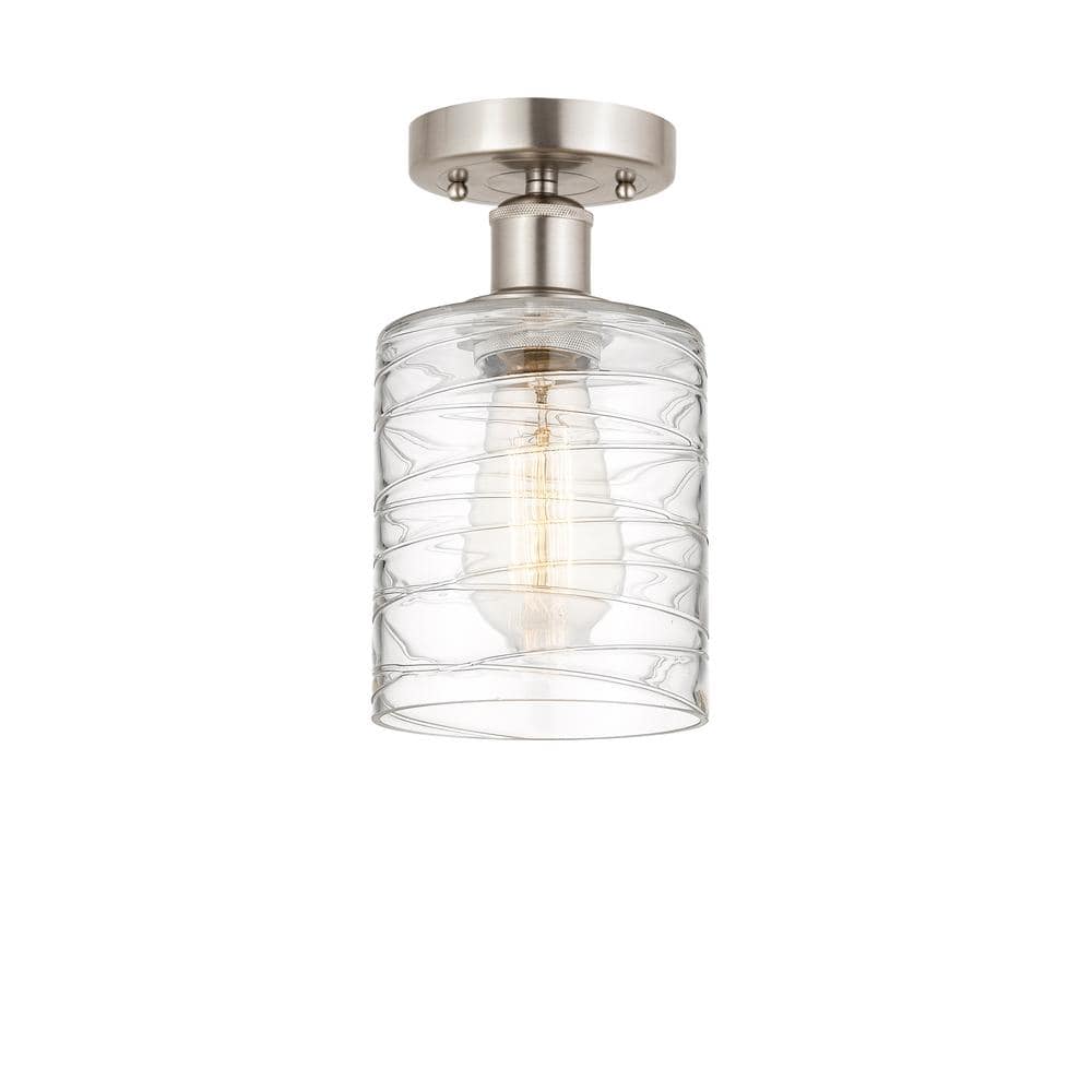 Cobbleskill 5 in. 1-Light Brushed Satin Nickel, Deco Swirl Semi-Flush Mount with Deco Swirl Glass Shade price history on PriceWatchPro