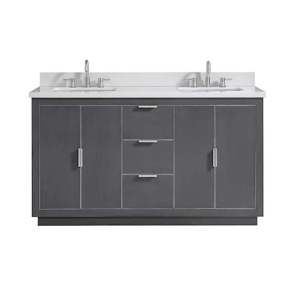 Avanity Austen 61 in. W x 22 in. D Bath Vanity in Gray with Silver Trim with Quartz Vanity Top in White with Basins