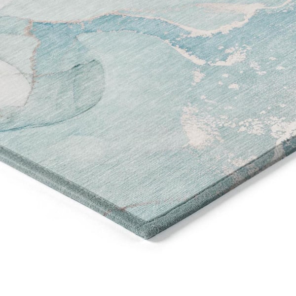 Teal 8 ft. x 10 ft. Woven Abstract Polyester Rectangle Indoor/Outdoor Area Rug