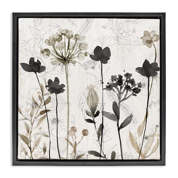 Abstract Overlapping Flower Sprigs by Livi Finn Black Floater Frame Graphic Art Print Nature 25 in. x 25 in.