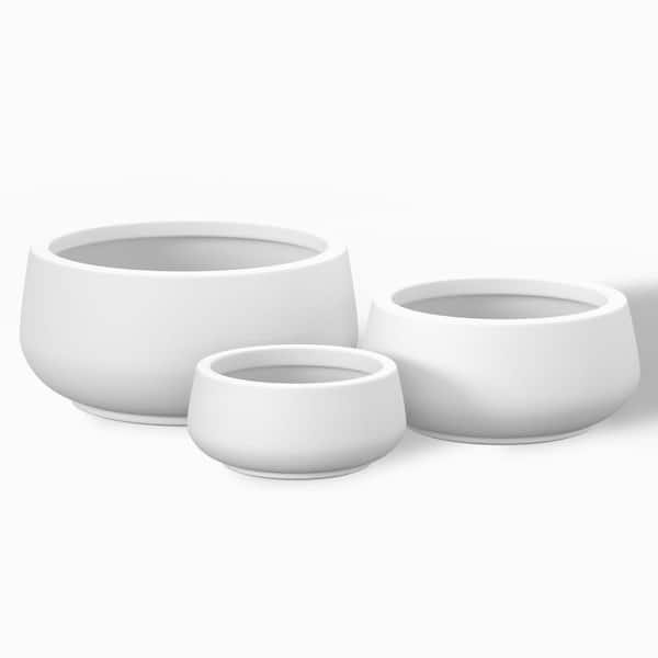 13 in. 17.5 in. 22.5 in. Crisp White(Enhanced Core) Concrete Round Planter / Pot with Drainage Holes (3-Pack)