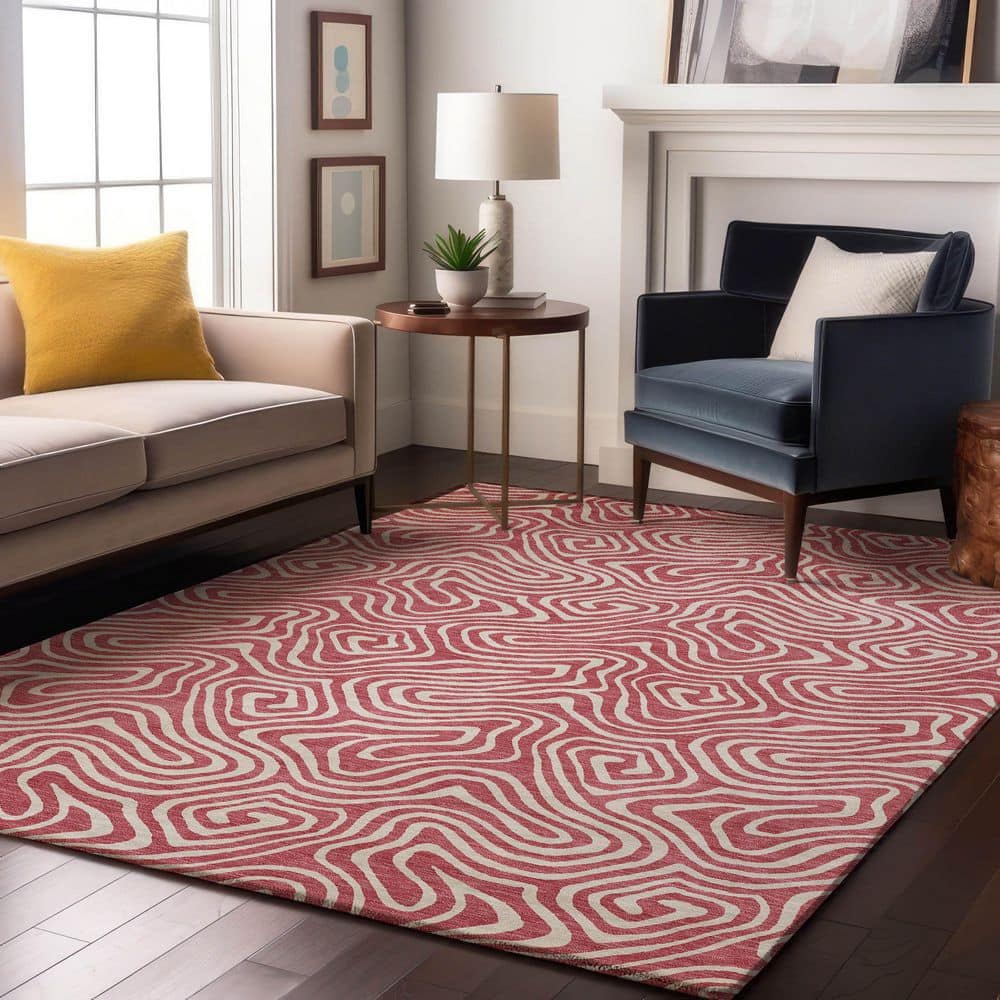Mayfield Premium Machine Washable Abstract AMF1030 Blush 3 ft. x 5 ft. Area Rug price history on PriceWatchPro