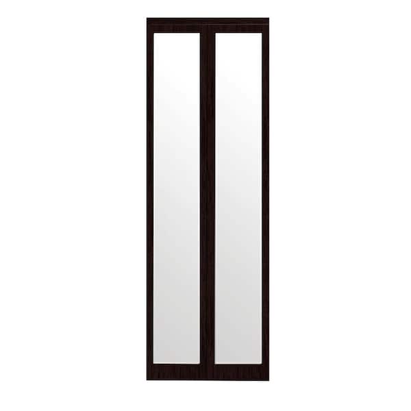Impact Plus 24 in. x 96 in. Mir-Mel Espresso Mirror Solid Core MDF Full-Lite Interior Closet Wood Bi-Fold Door with Matching Trim
