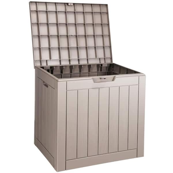 31 Gallon Resin Deck Box Weather Resistant Outdoor Storage Box in Grey/Brown