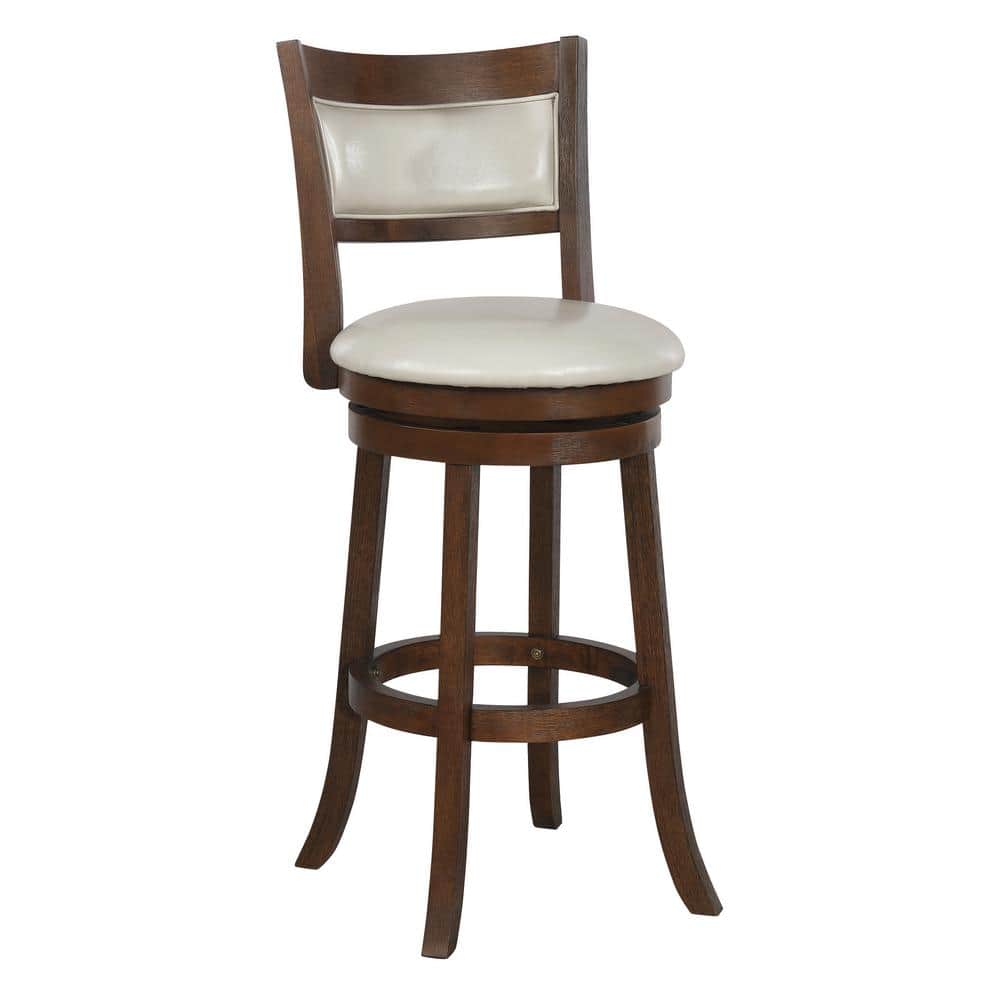 30" Cream Faux Leather Swivel Stool with Dark Walnut Wood Frame