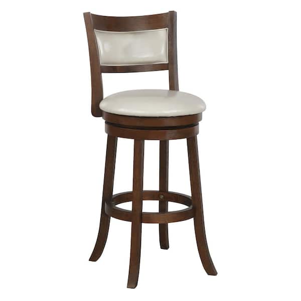 OSP Home Furnishings 30 in. Wood Swivel Stool in Cream Faux Leather with Dark Walnut Finish