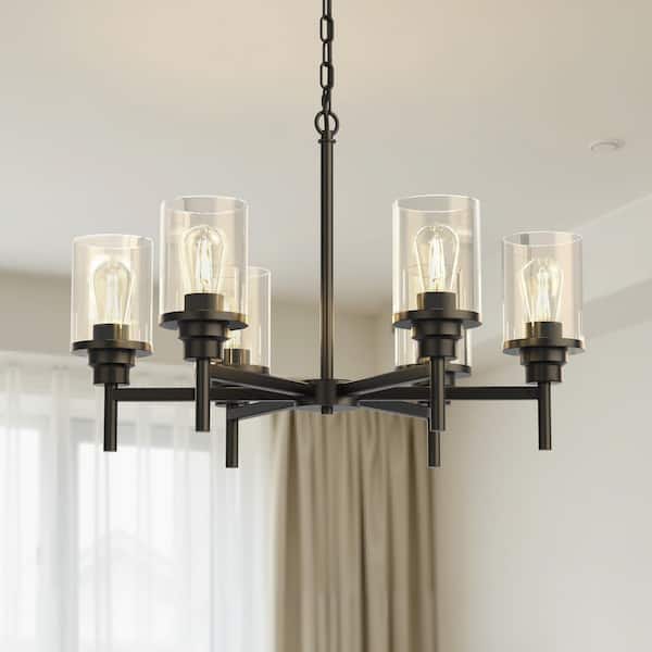 Emeritpro 6-Light Traditional Black Metal Chandelier with Clear