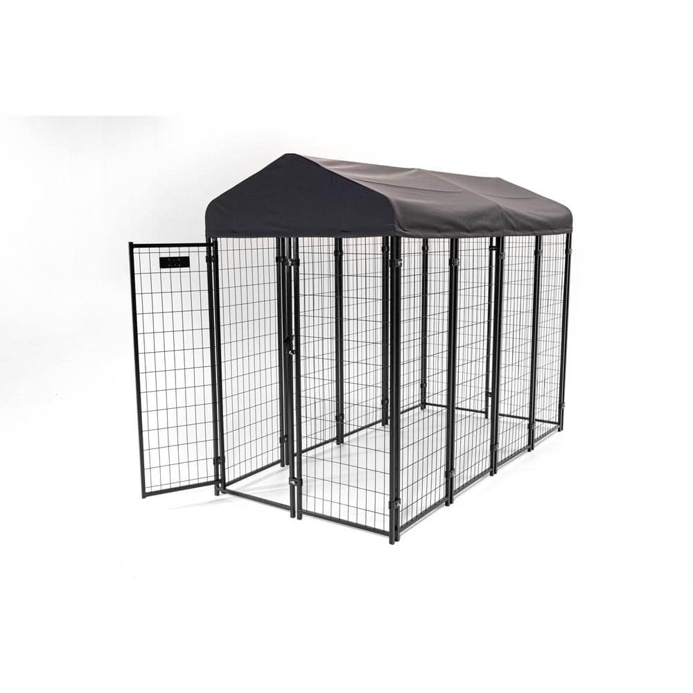 Black Powder Coat Steel Frame Outdoor Dog Kennel with Waterproof Canopy
