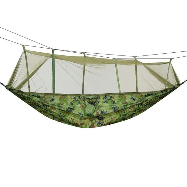 Unbranded 8.5 ft. 2-Person Portable Fabric Hammock 600 lbs. Max Load Nylon Hanging Bed with Mosquito Net Storage Bag in Camouflage