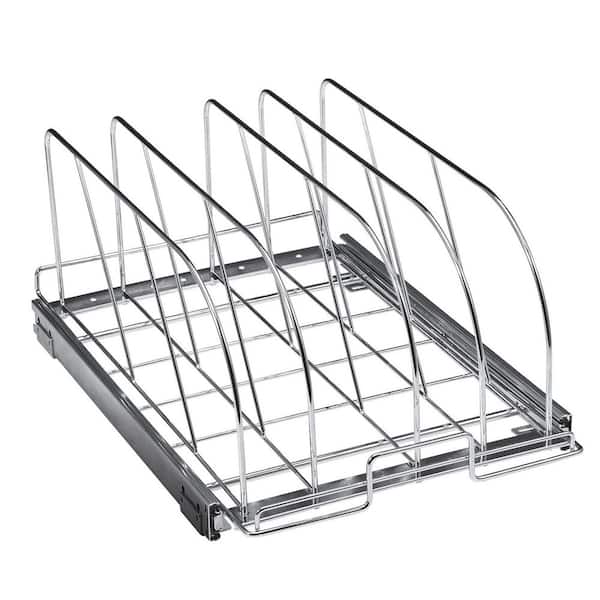 SKYSHALO Pan and Pot Rack, Sliver Standing, Pot Rack, Expandable Pull Out Under Cabinet Organizer, Cookie Sheet Baking Pans