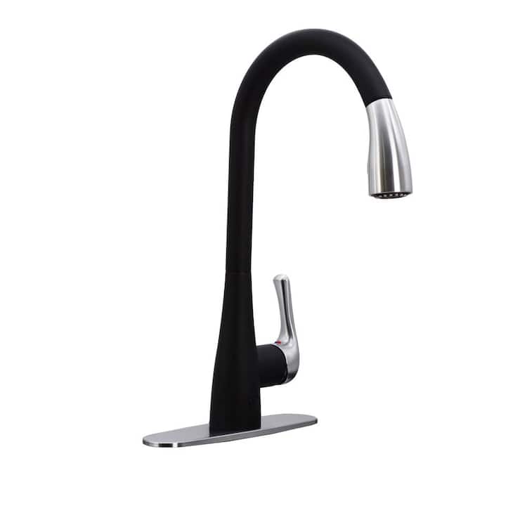 Westbrass Single Handle Touchless Motion Sensor Kitchen Faucet with Pull Down Sprayer Head, Matte Black/Stainless Steel