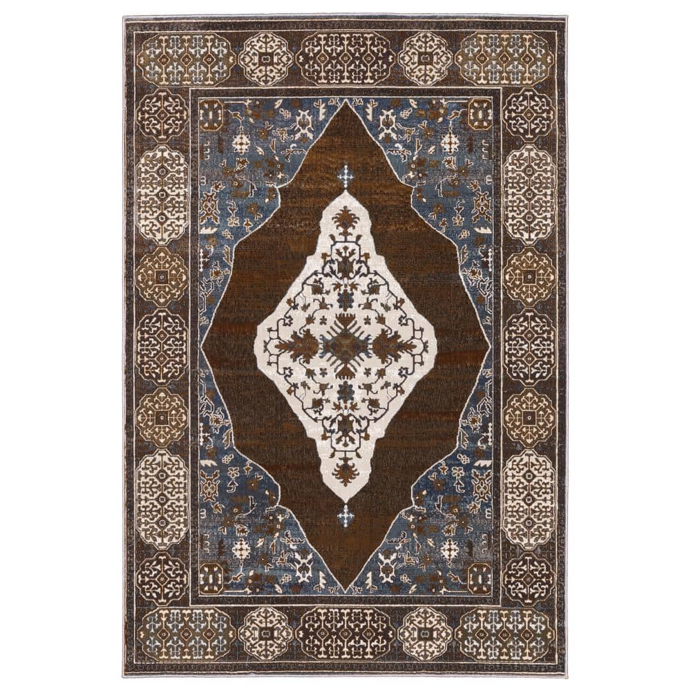 Rust Blue Rug Geometric Pattern AVERLEY HOME Edgewater Rust/Blue 4 ft. x 6 ft. Vintage Oriental ...