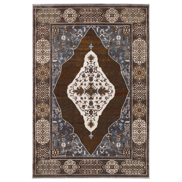 AVERLEY HOME Edgewater Rust/Blue 8 ft. x 11 ft. Vintage Oriental Medallion Polyester Indoor Area Rug