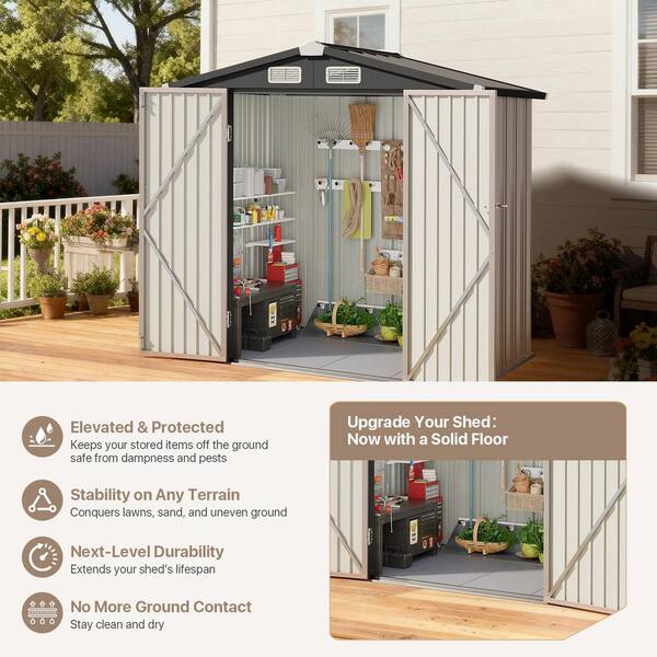 Sizzim 6 ft. W x 4 ft. D Brwon Metal Storage Shed with Plastic