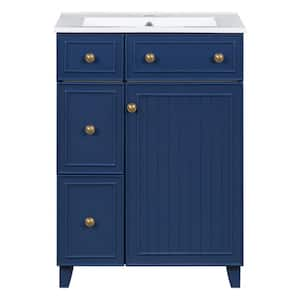 24 in. W x 18.3 in. D 34.3 in H Single Sink Freestanding Bath Vanity Cabinet in Blu with White Ceramic Sink