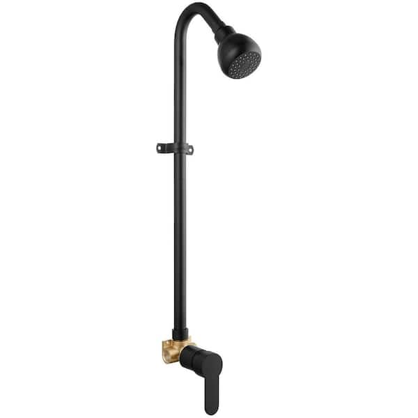 Matte Black Outdoor Shower Kit with Single Handle, Rotatable Head and Stainless Steel Pipe for Backyard Pool Use