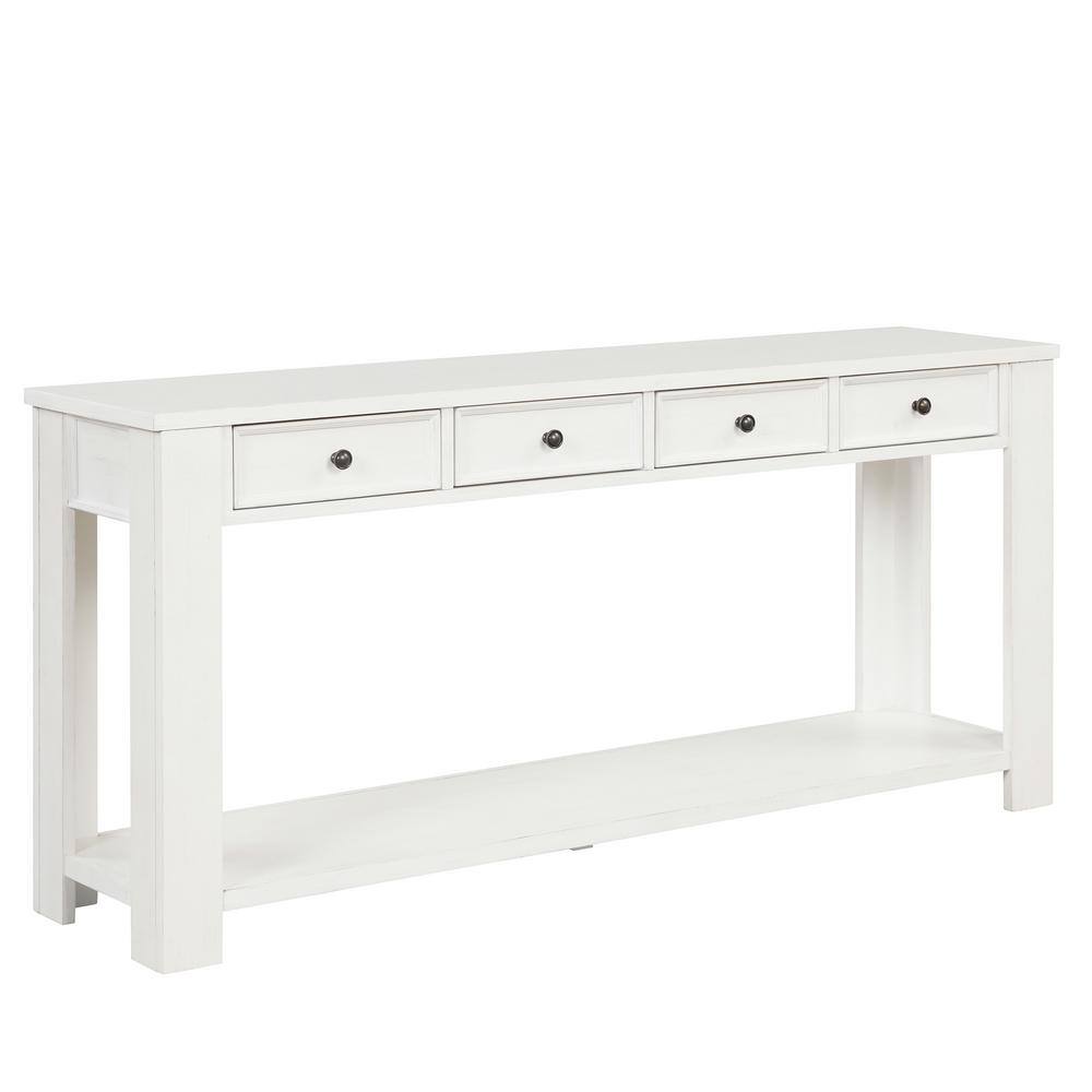 Aoibox 63 in. Antique White Rectangle Pine Wood Console Table with 4