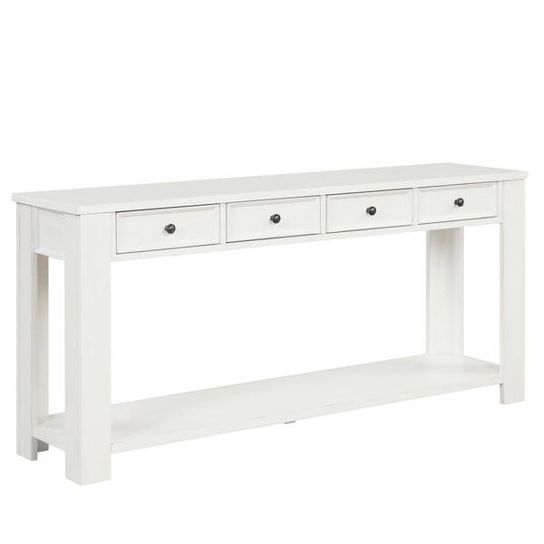 Aoibox 63 in. Antique White Rectangle Pine Wood Console Table with 4
