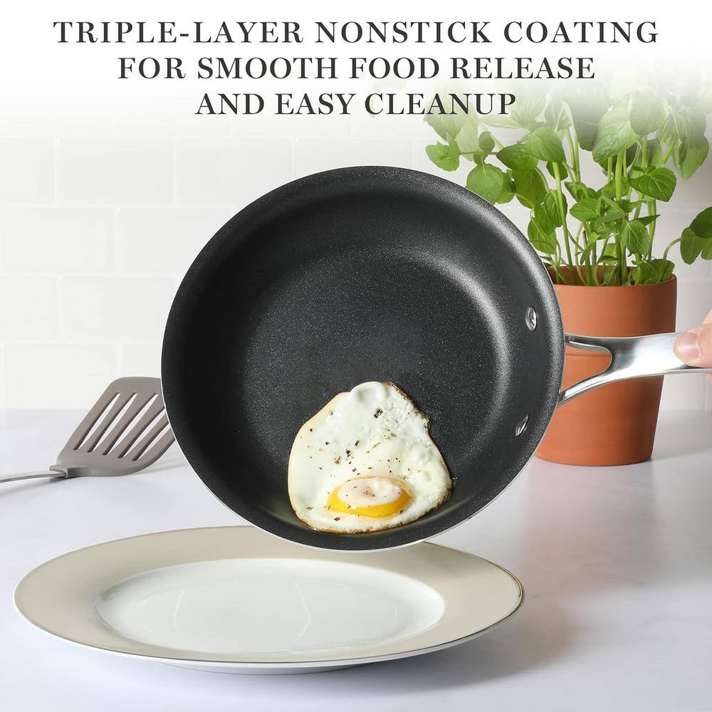 Cream and Black Aluminum Nonstick 2-Piece Fry Pan Set