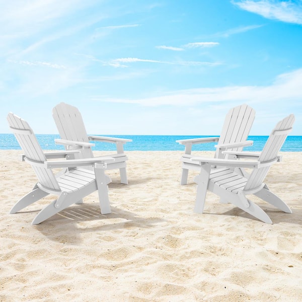 JOYESERY Crisp White Folding Plastic Patio Outdoors Weather Resistant Fire Pit Chair Adirondack Chair (4-Pack)