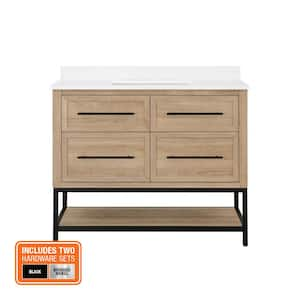 Corley 42 in. Single Sink Weathered Tan Bath Vanity with White Engineered Stone Top (Assembled)