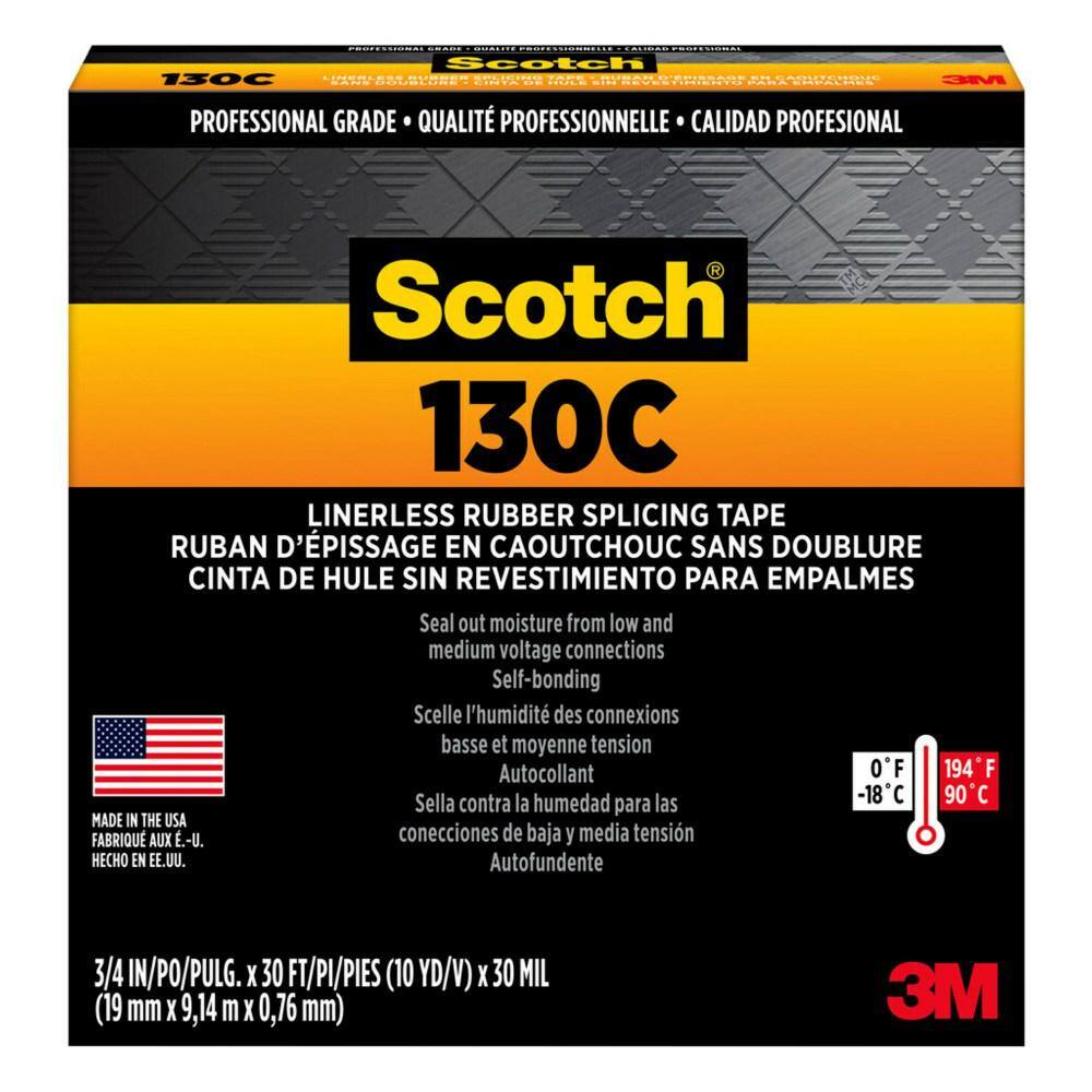 3M Scotch 130C Linerless Rubber Splicing Electrical Tape 3/4 in x 33 ft x .30 