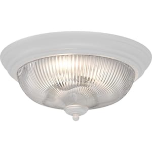 15 in. 3-Light White Indoor Flush Mount with Clear Ribbed Glass Bowl