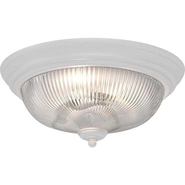 15 in. 3-Light White Indoor Flush Mount with Clear Ribbed Glass Bowl