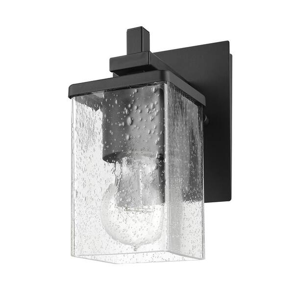 Globe Electric Dakota 4.73 in. 1-Light Matte Black Vanity Light with Seeded Glass Shade