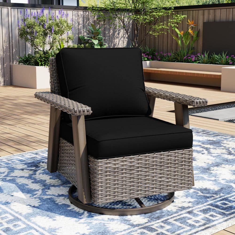 Beige Wicker Frame Outdoor Rocking Chair Patio Swivel Chair Lounge Chair with Black Cushions price history on PriceWatchPro