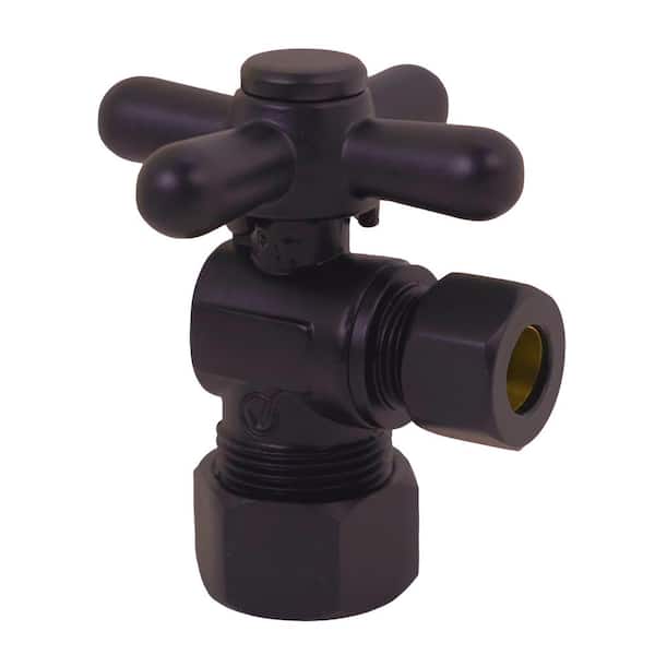 Westbrass 5/8 in. IPS x 3/8 in. O.D. Compression Outlet Angle Stop with 1/4-Turn Cross Handle, Oil Rubbed Bronze