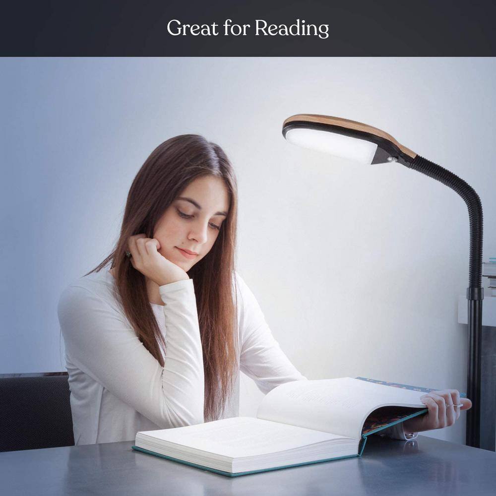 Natural Wood Adjustable LED Floor Lamp with Gooseneck