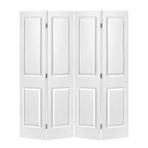 48 in. x 80 in. 2 Panel White Painted MDF Composite Bi-Fold Double Closet Door with Hardware Kit