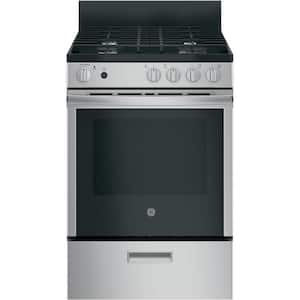 24 in. 4 Burner Freestanding Gas Range in Stainless Steel with Standard, Steam Oven Cooking