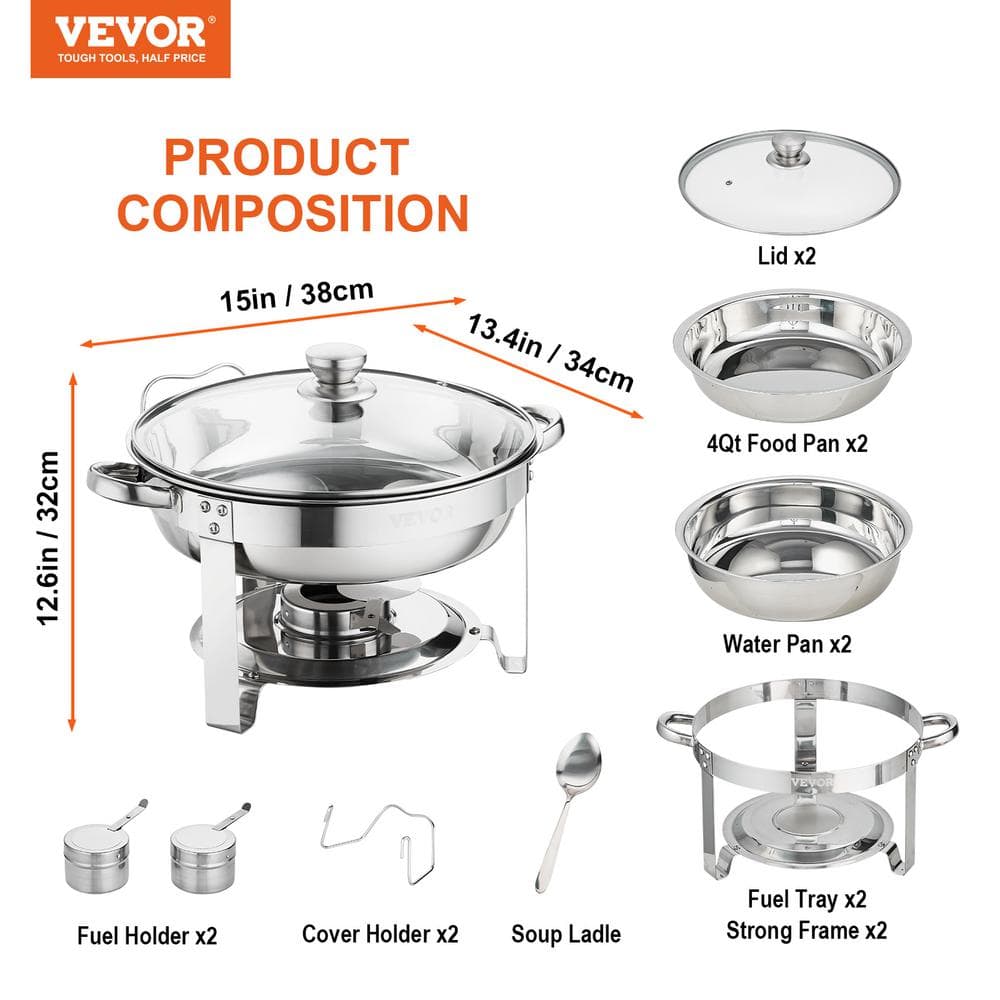 Stainless Steel Round Chafing Dish Set with Glass Lid