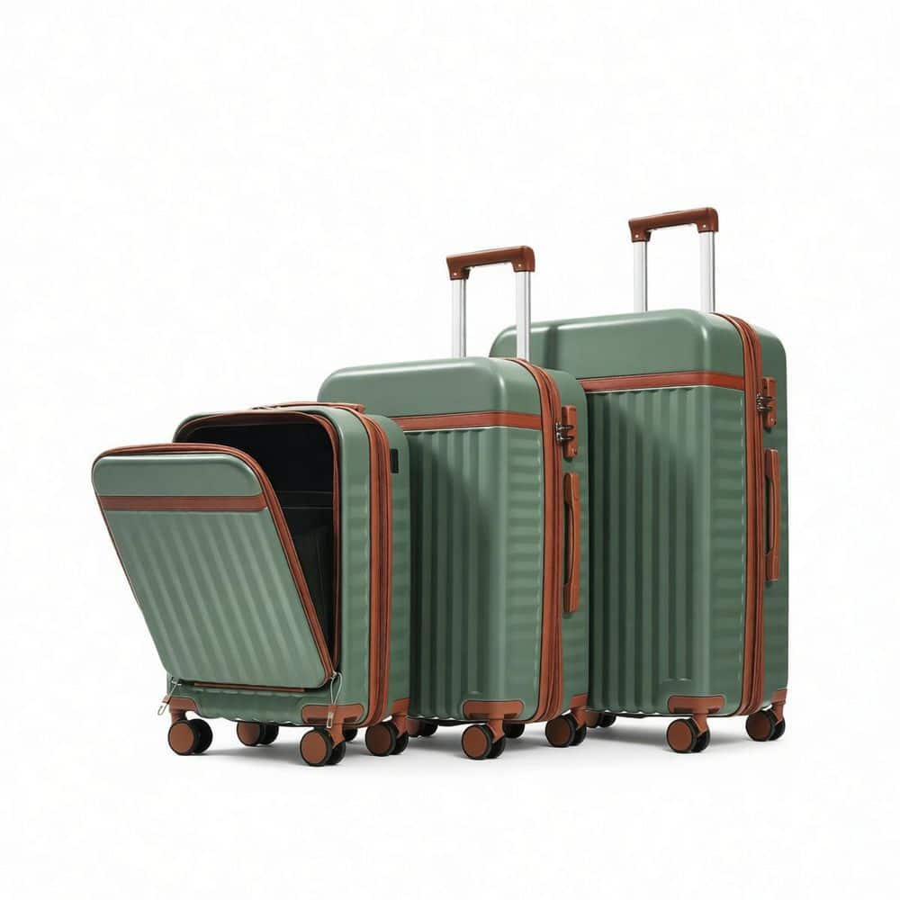 LIVACA 3-Piece Green ABS Plastic Hardside Spinner Luggage Set with