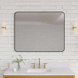 40 in. W x 32 in. H Rectangular Anodized Aluminum Framed Wall Bathroom Vanity Mirror in Matte Black