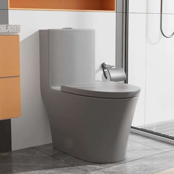1-Piece 1.1/1.6 GPF Dual Flush Elongated Toilet in Grey Seat Included