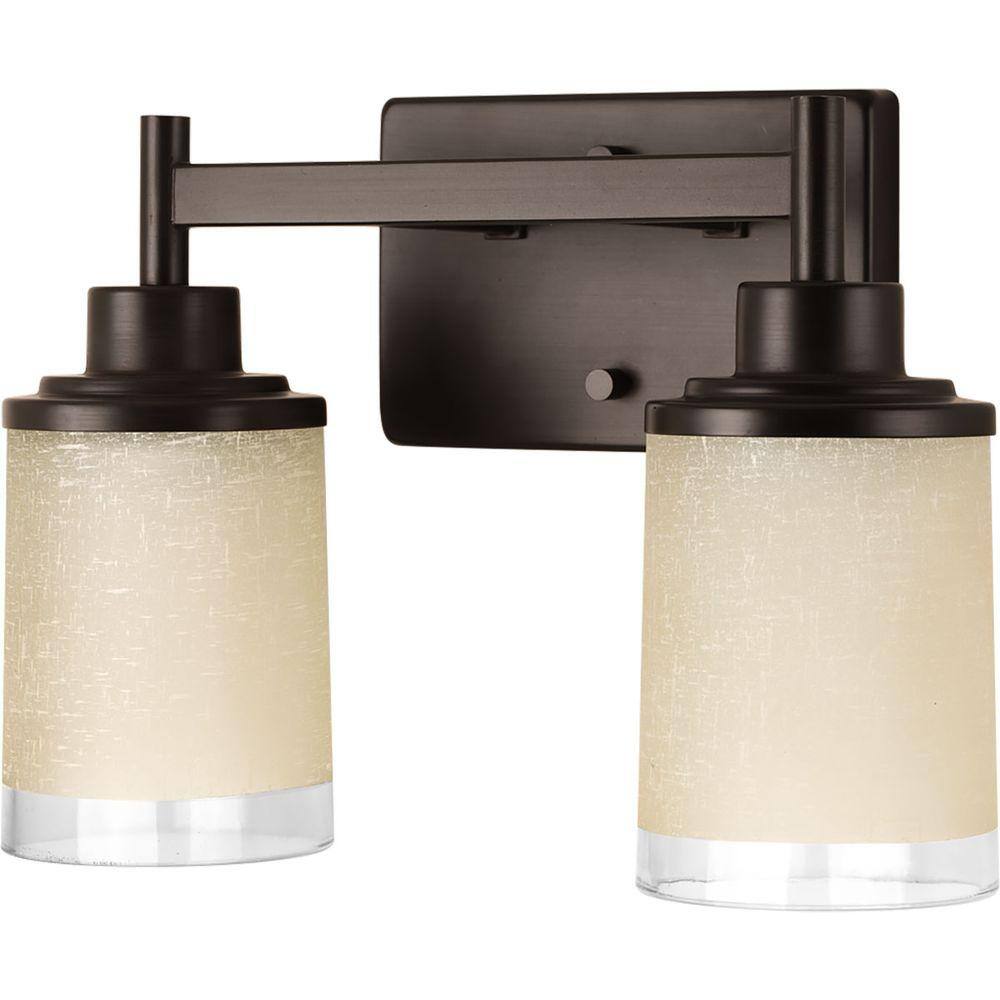 Alexa Antique Bronze 2-Light Bath Fixture with Linen Glass Shades