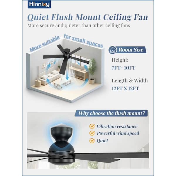 48 in. Indoor/Covered Outdoor Black 6-Speed Low Profile Ceiling Fan without Light with Remote Control Included