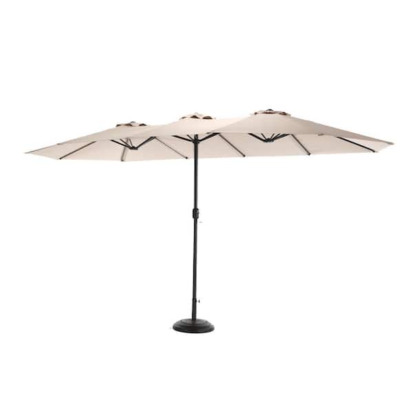 Unbranded 14.8 ft. x 8.7 ft. Steel Market Patio Umbrella Double Sided Outdoor Large Umbrella with Crank in Khaki