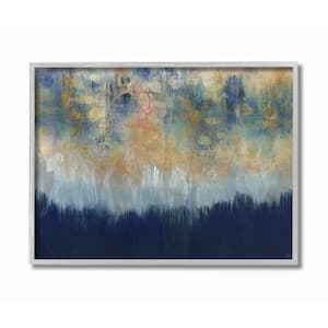 "Abstract Gold Blue Textured Surface Painting" by Third and Wall Framed Abstract Wall Art 20 in. x 16 in.