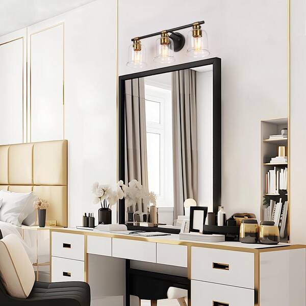 LNC 22 in. 3-Light Modern Aged Brass and Black Bathroom Vanity