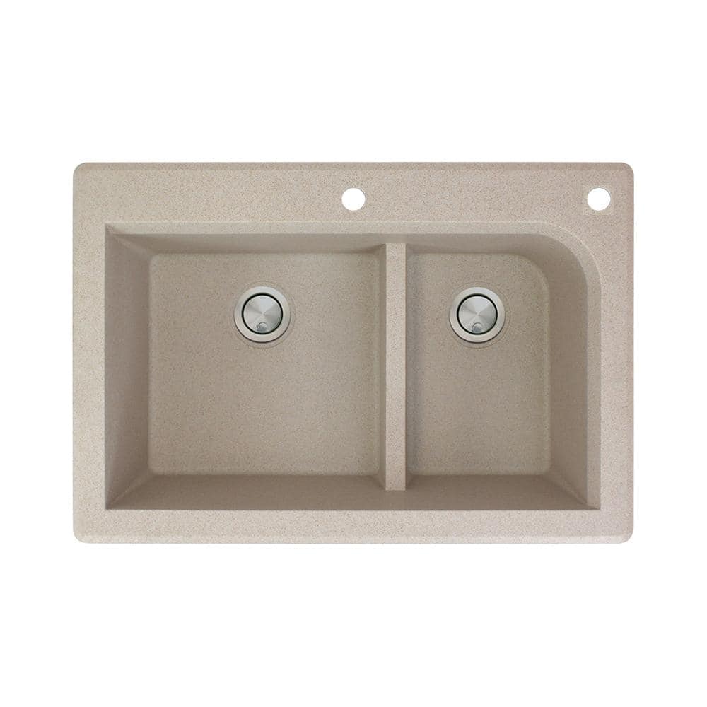 Transolid Radius Drop-In Granite 33 in. 2-Hole 1-3/4 J-Shape Double Bowl Kitchen Sink in Cafe Latte -  553-0845