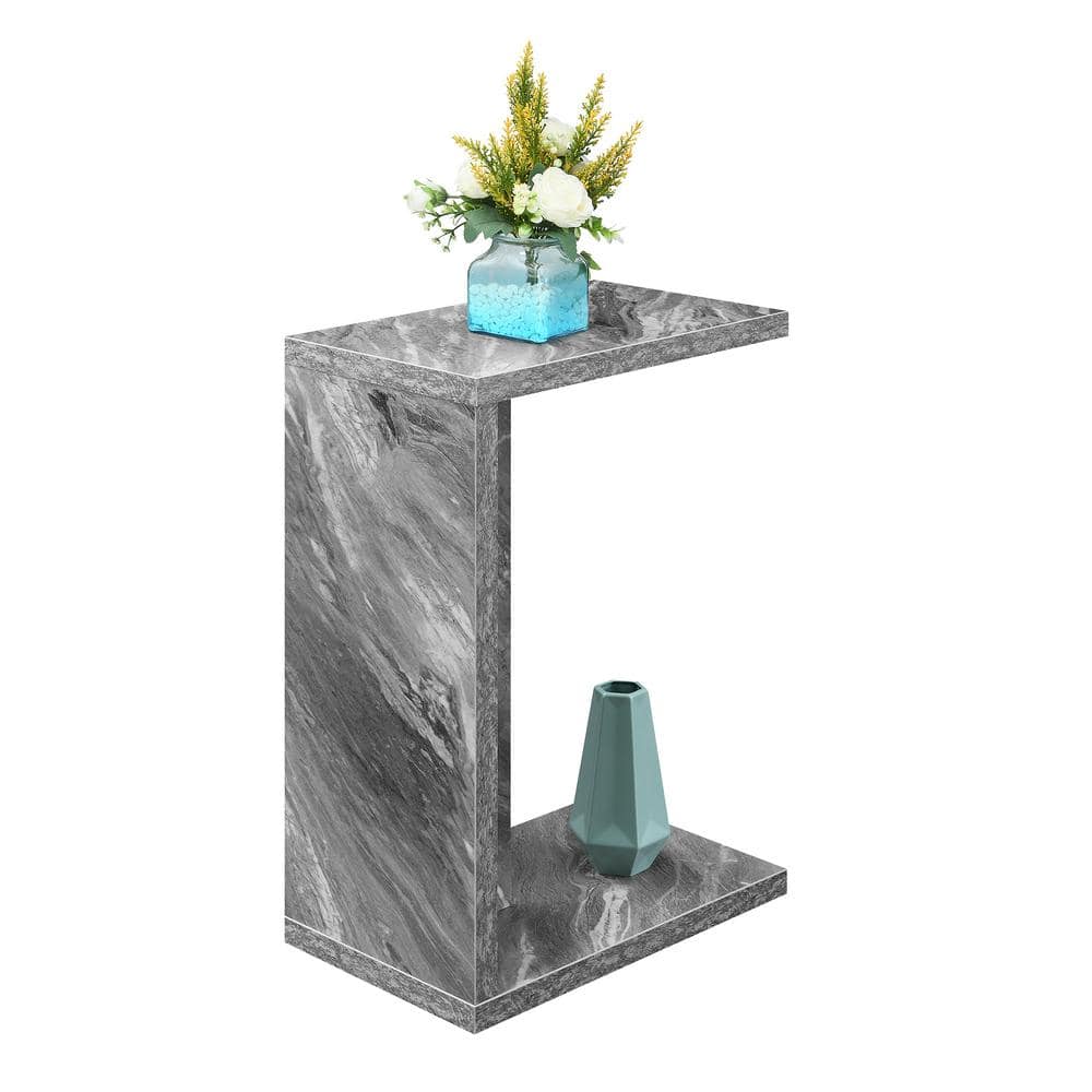 Gray Faux Marble C-Shaped End Table