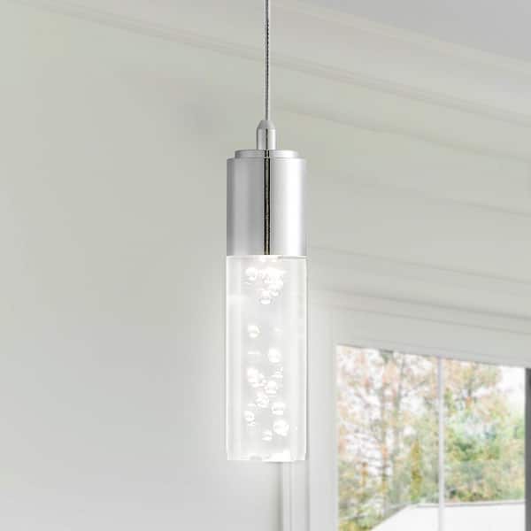 JONATHAN Y Bolha 4.75 in. 1-Light Bubble Acrylic/Iron Modern Minimalist Integrated LED Chrome Pendant