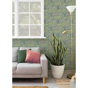 Green Groovy Garden Floral Vinyl Peel and Stick Wallpaper Roll