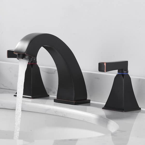 8 in. Widespread Deck Mounted Double-Handle Bathroom Faucet with Pop-up Drain Assembly in Oil Rubbed Bronze