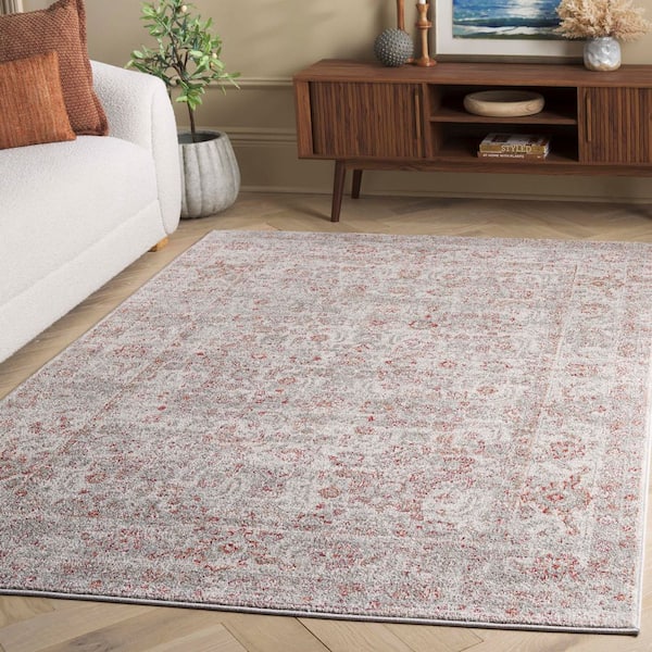 Vintage Tabriz 4 ft. x 6 ft. Gray/Rust Distressed Abstract Border Area Rug