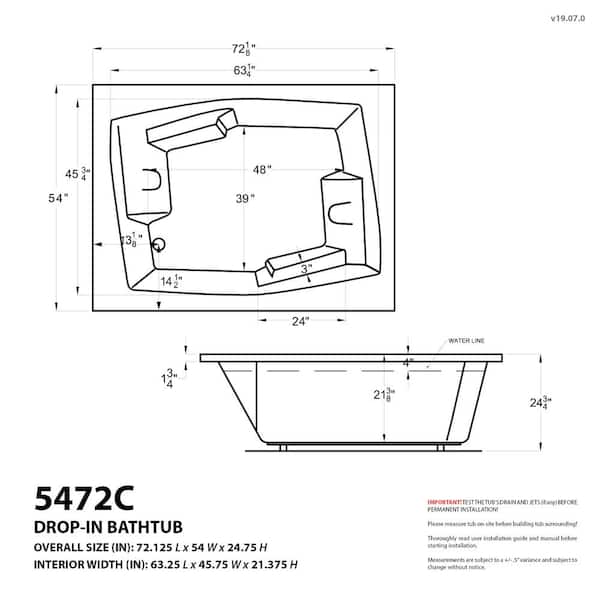 Amethyst 6 ft. Acrylic Center Drain Rectangular Drop-in Non-Whirlpool Bathtub in White